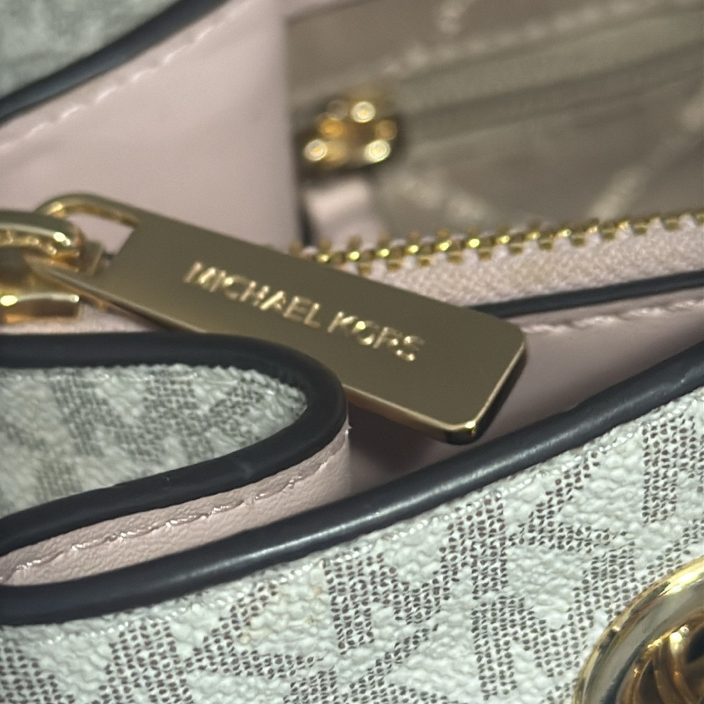 Michael Kors Teagan Large Logo Cream and Powder Blush Long Drop Satchel - Picture 9 of 16